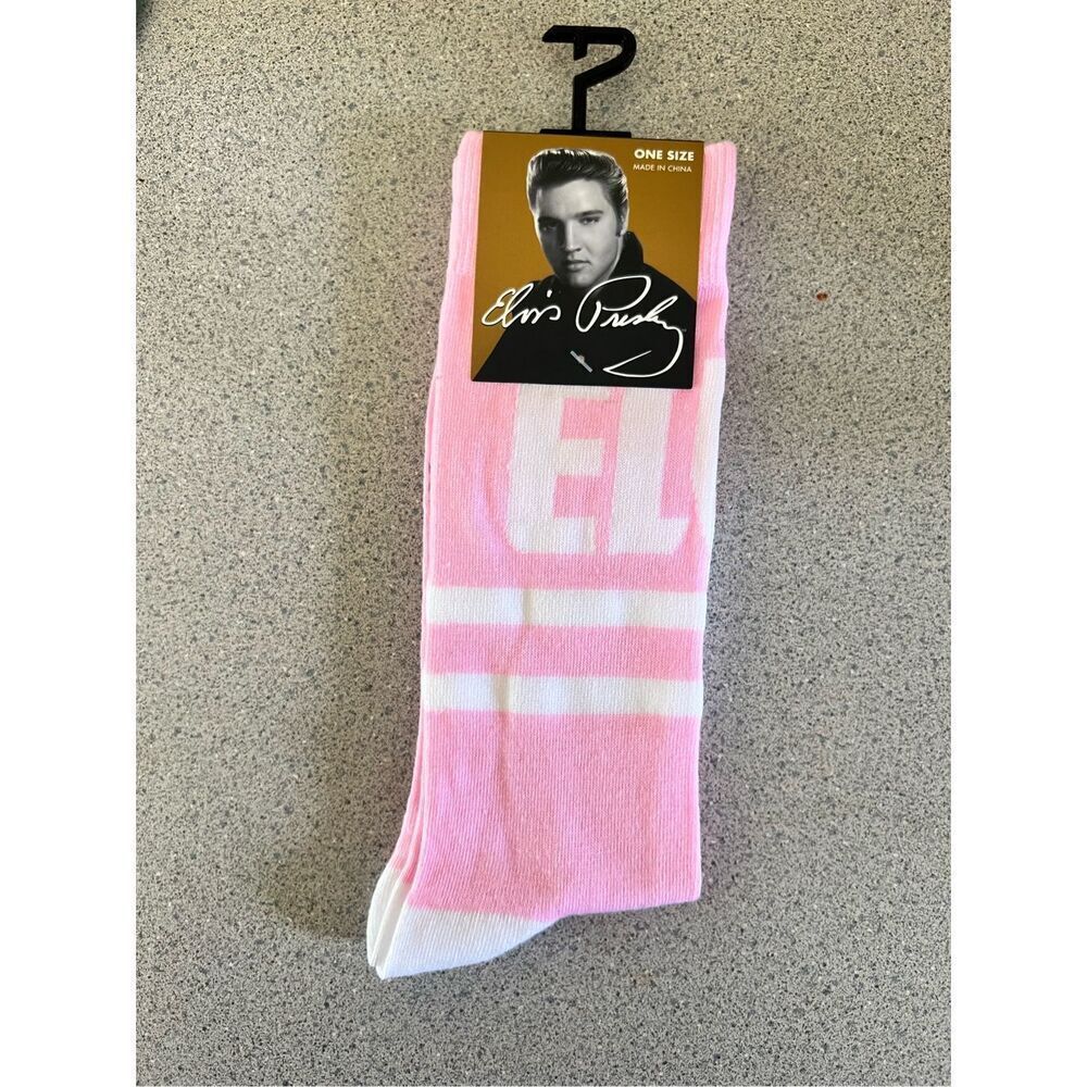 Official elvis Presley pink striped star crew socks US 7-12 unisex men’s women’s